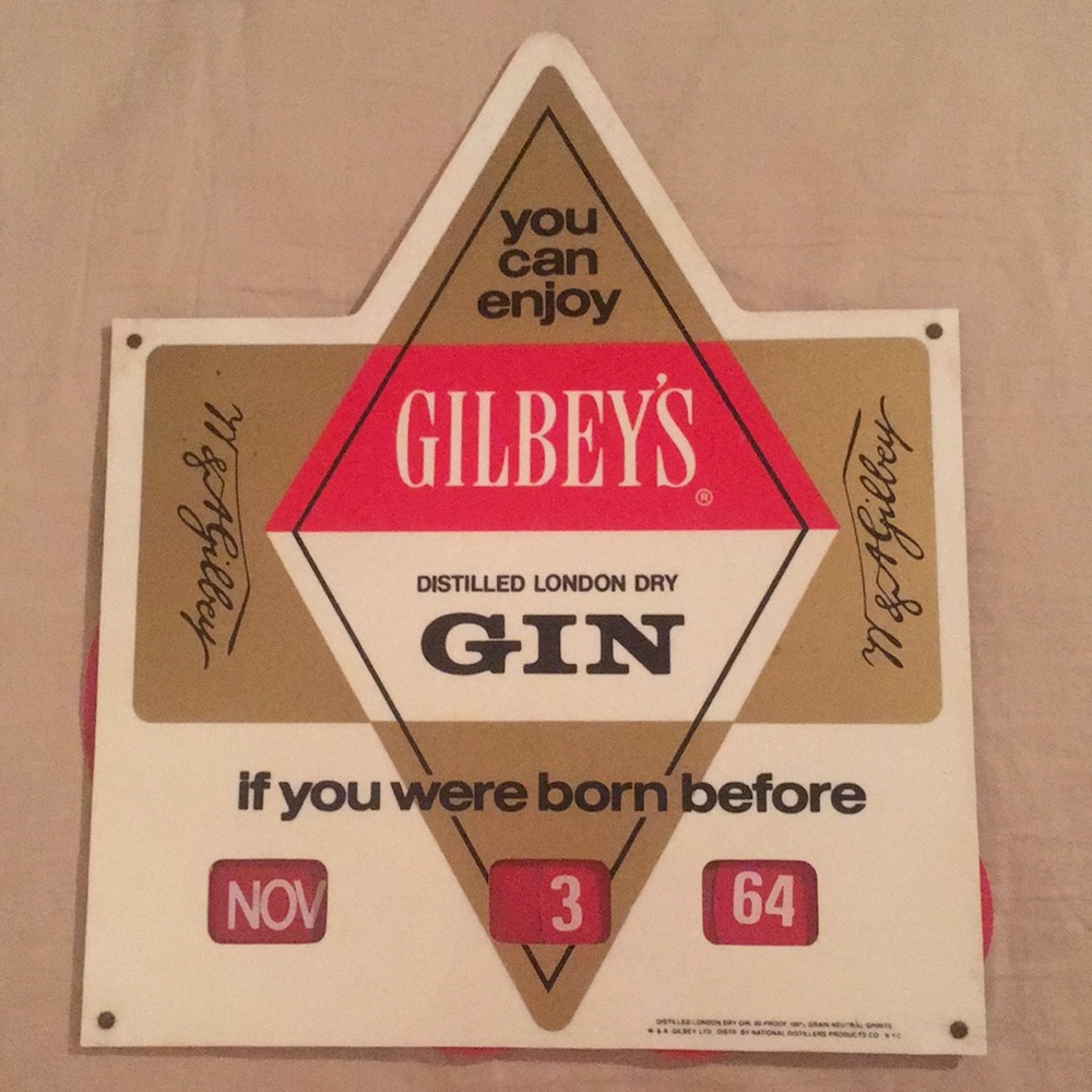 Gilbey’s Gin Vintage Born Before Bar Sign c. 1960s